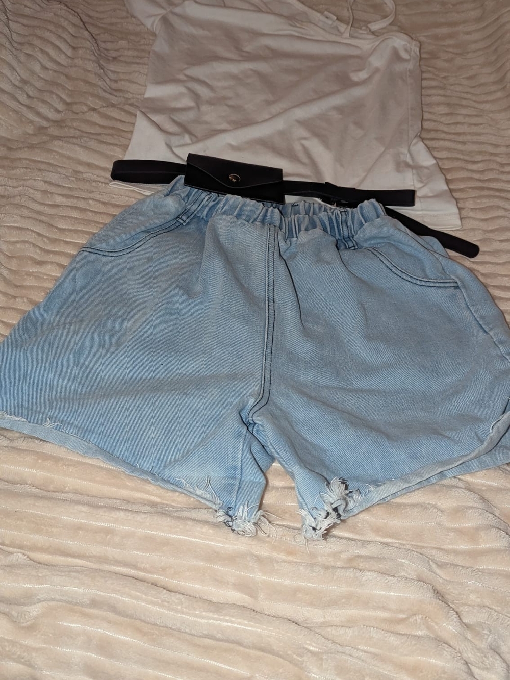 (Girls Size 10-12)  Light Blue Denim Paperbag Waist Women's Shorts